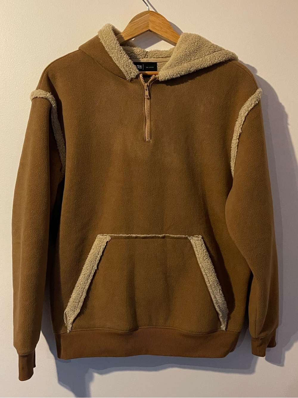 Le 31 Par Simons Fleece Sherpa Half Zip Hoodie Pullover Brown Cream Small S